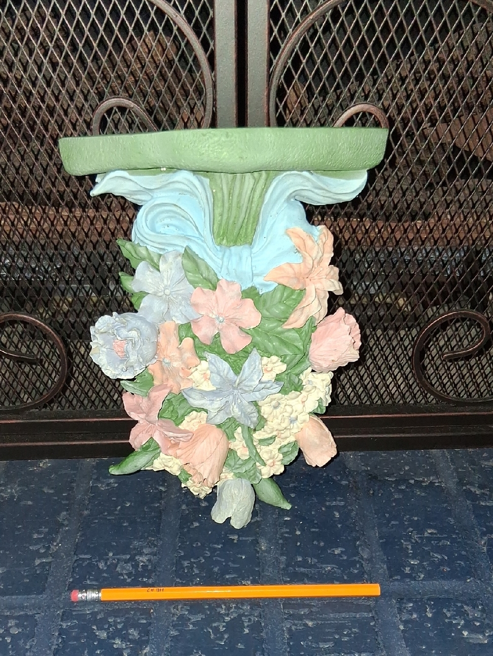 Vintage Floral Wall Sconce Shelf in Pastel Green and Multicolor